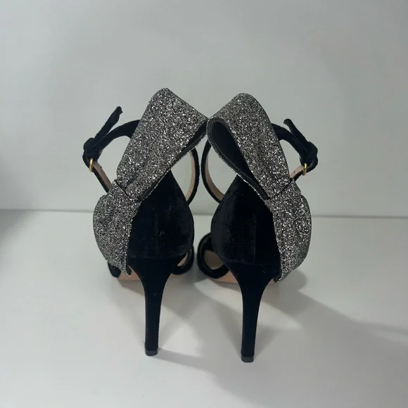 Valentino Garavani Black Velvet Sparkle Bow Strappy Heeled Sandal